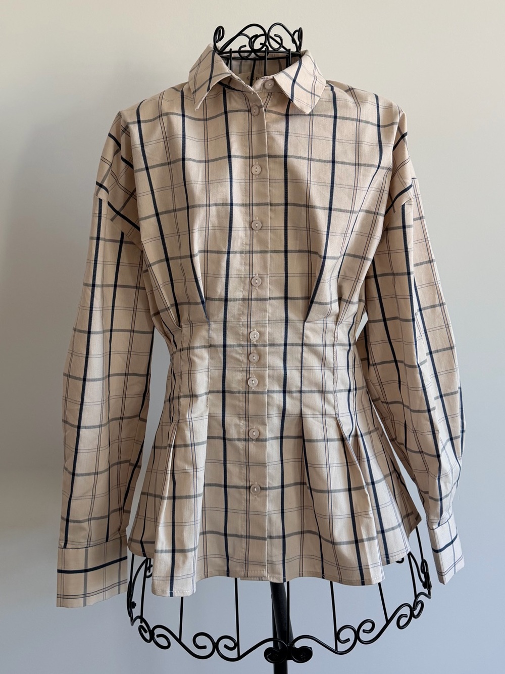 Exquise by Anthropologie Plaid Button-Down Peplum Shirt